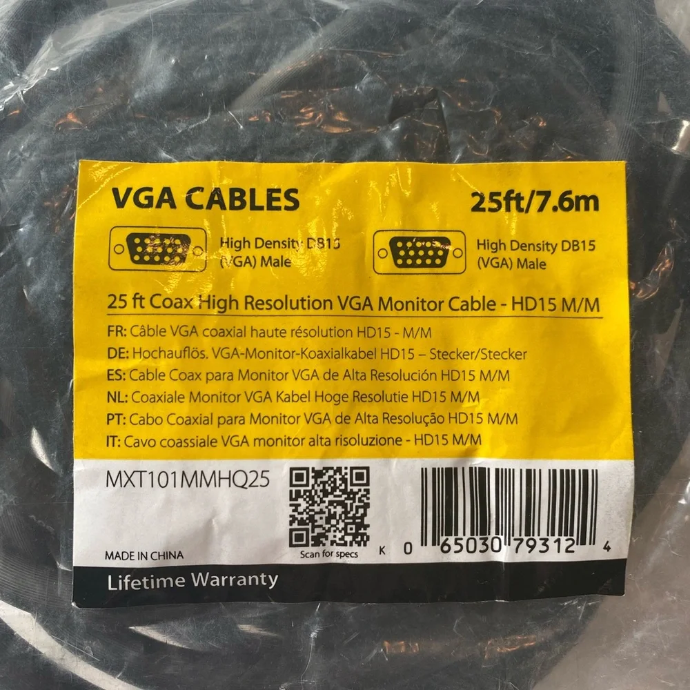 25ft Coax High Resolution Monitor VGA Cable Male to Male